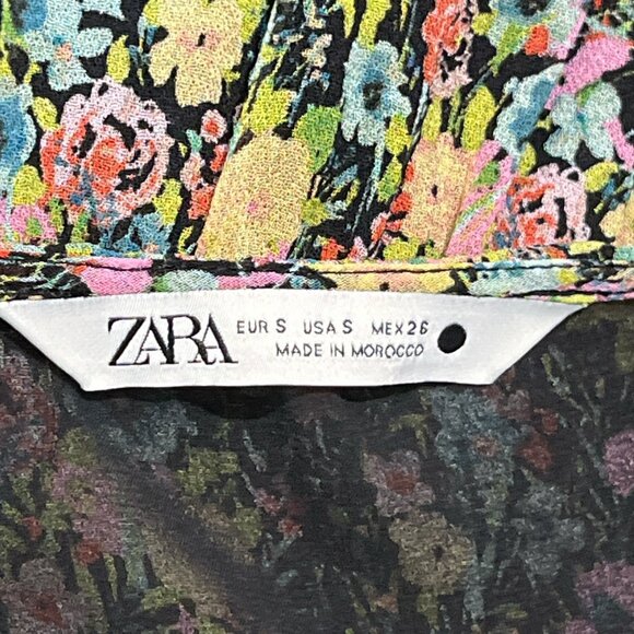 ZARA Long Sleeved Floral Dress Size Small but Roomy Ruffled Lined Peasant - Picture 9 of 12